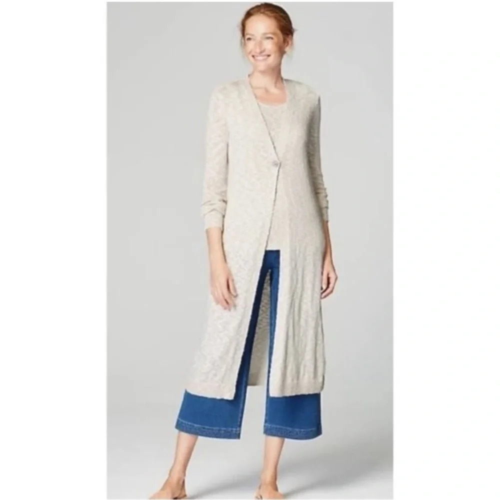 J. Jill Pure Jill Softly Textured Long Cardigan in Cream/Oat Size MP